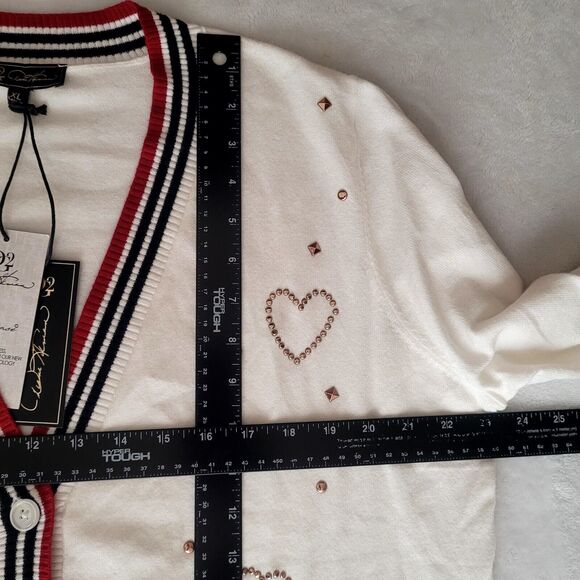 DG2 Diane Gilman Ivory Soft‎ Ease Embellished V Neck Boyfriend Cardigan XL NWT - Picture 7 of 8